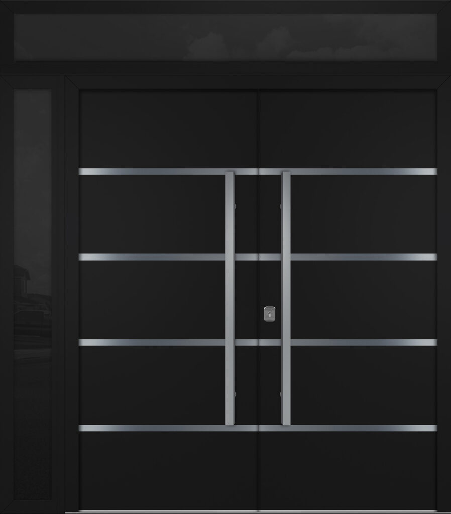 Nova Inox S3 Black Modern Exterior Double Door w Left Sidelight & Transom Right-in