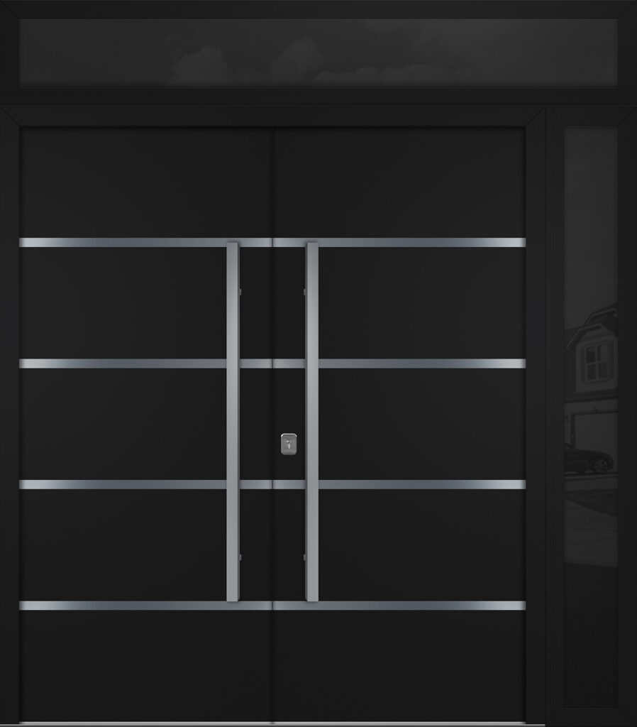 Nova Inox S3 Black Modern Exterior Double Door w Right Sidelight & Transom Right-in