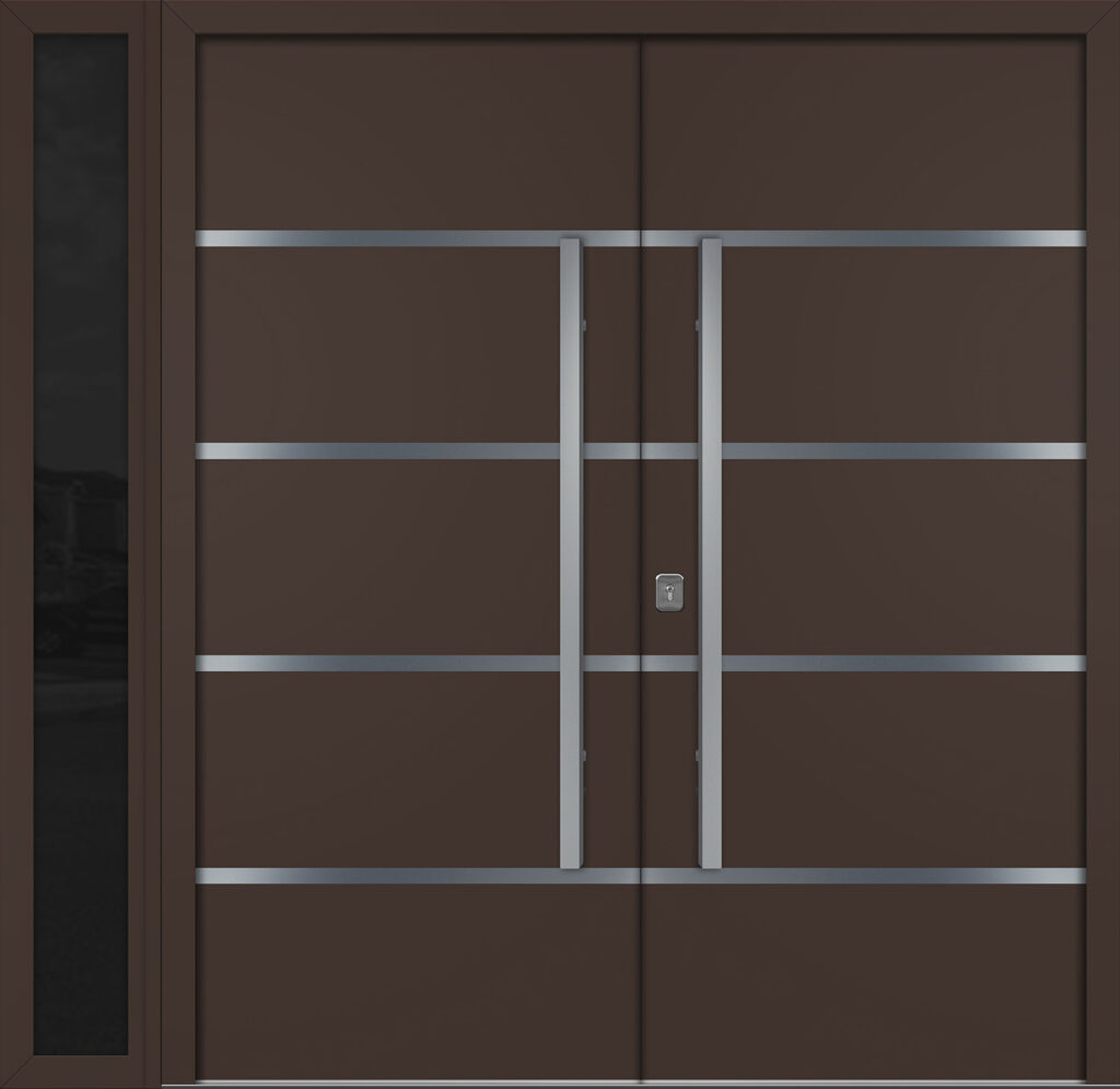 Nova Inox S3 Brown Modern Exterior Double Door w Left Sidelight Right-in