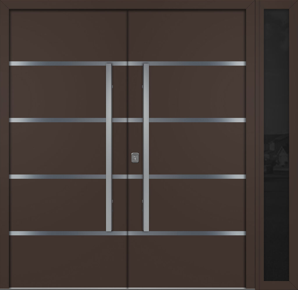 Nova Inox S3 Brown Modern Exterior Double Door w Right Sidelight Right-in