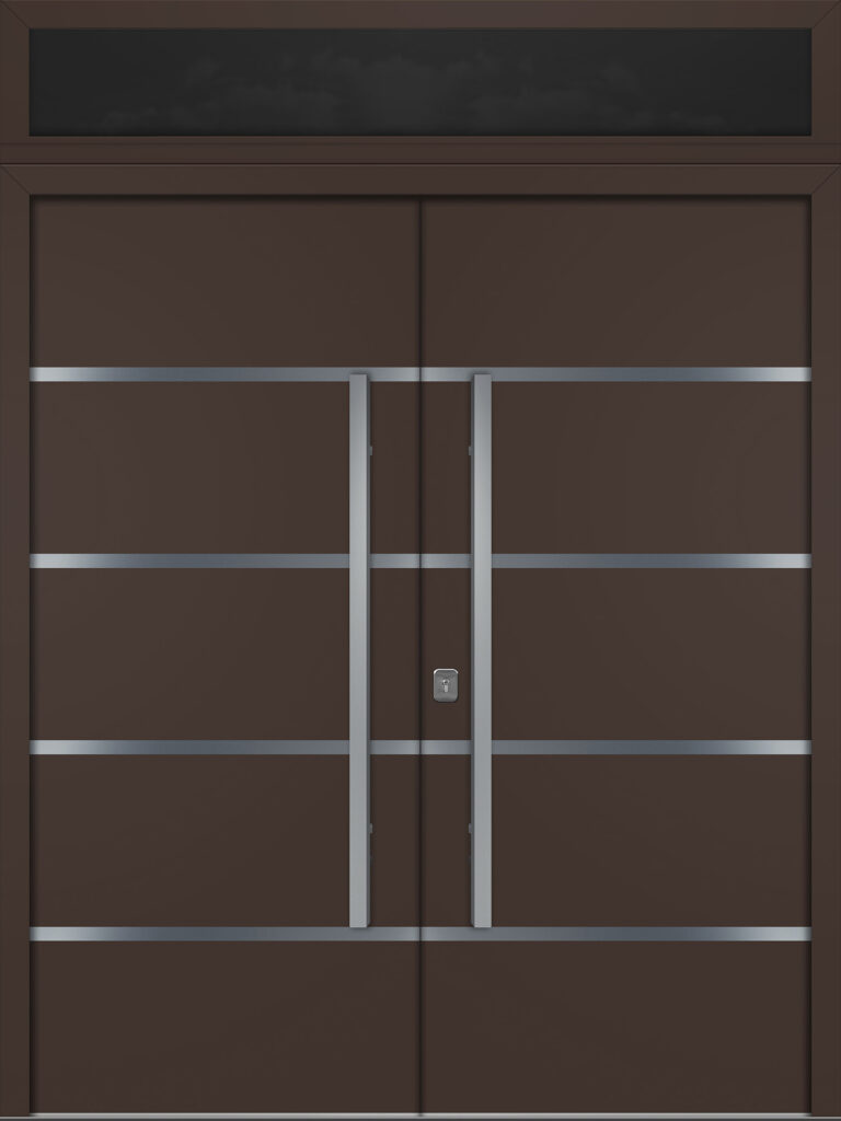 Nova Inox S3 Brown Modern Exterior Double Door w Transom Right-in