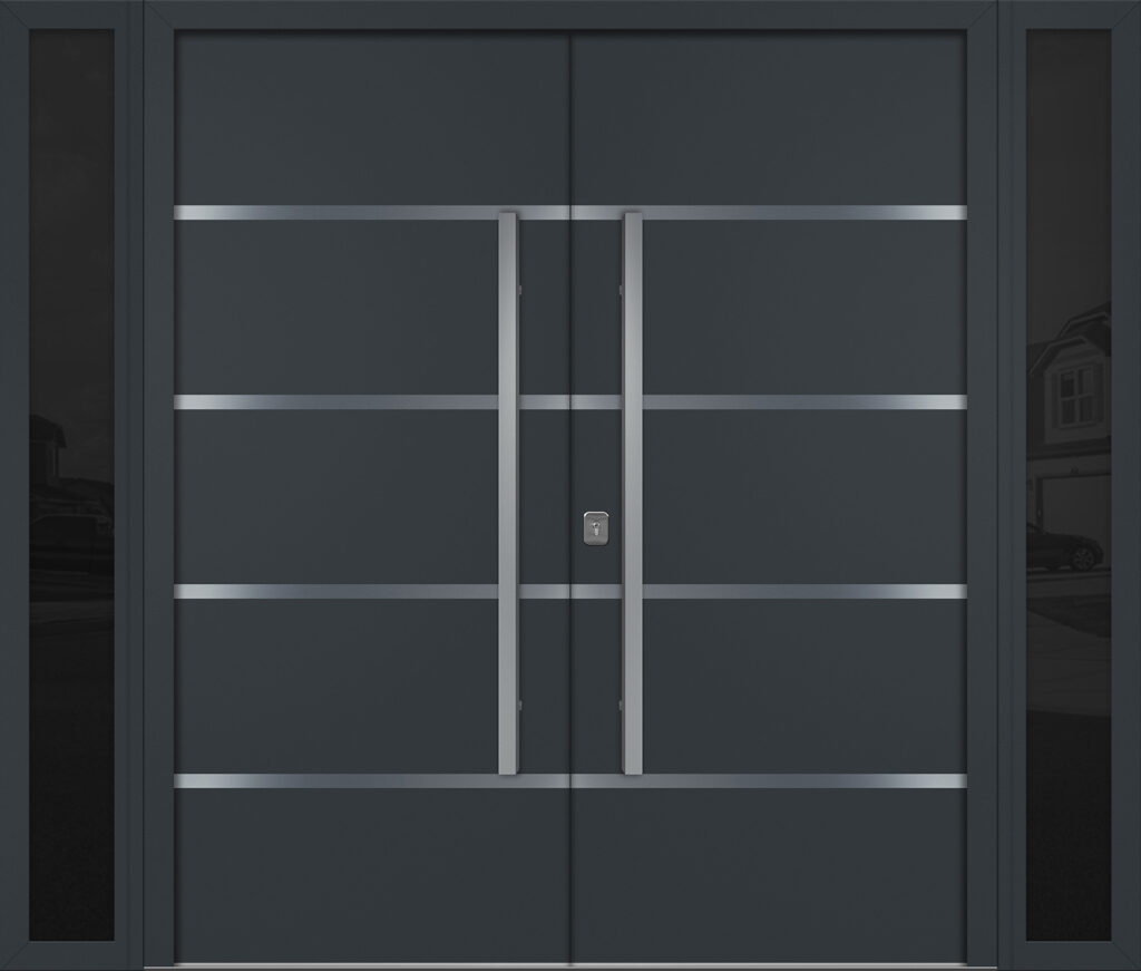 Nova Inox S3 Gray Modern Exterior Double Door w Double Sidelight Right-in