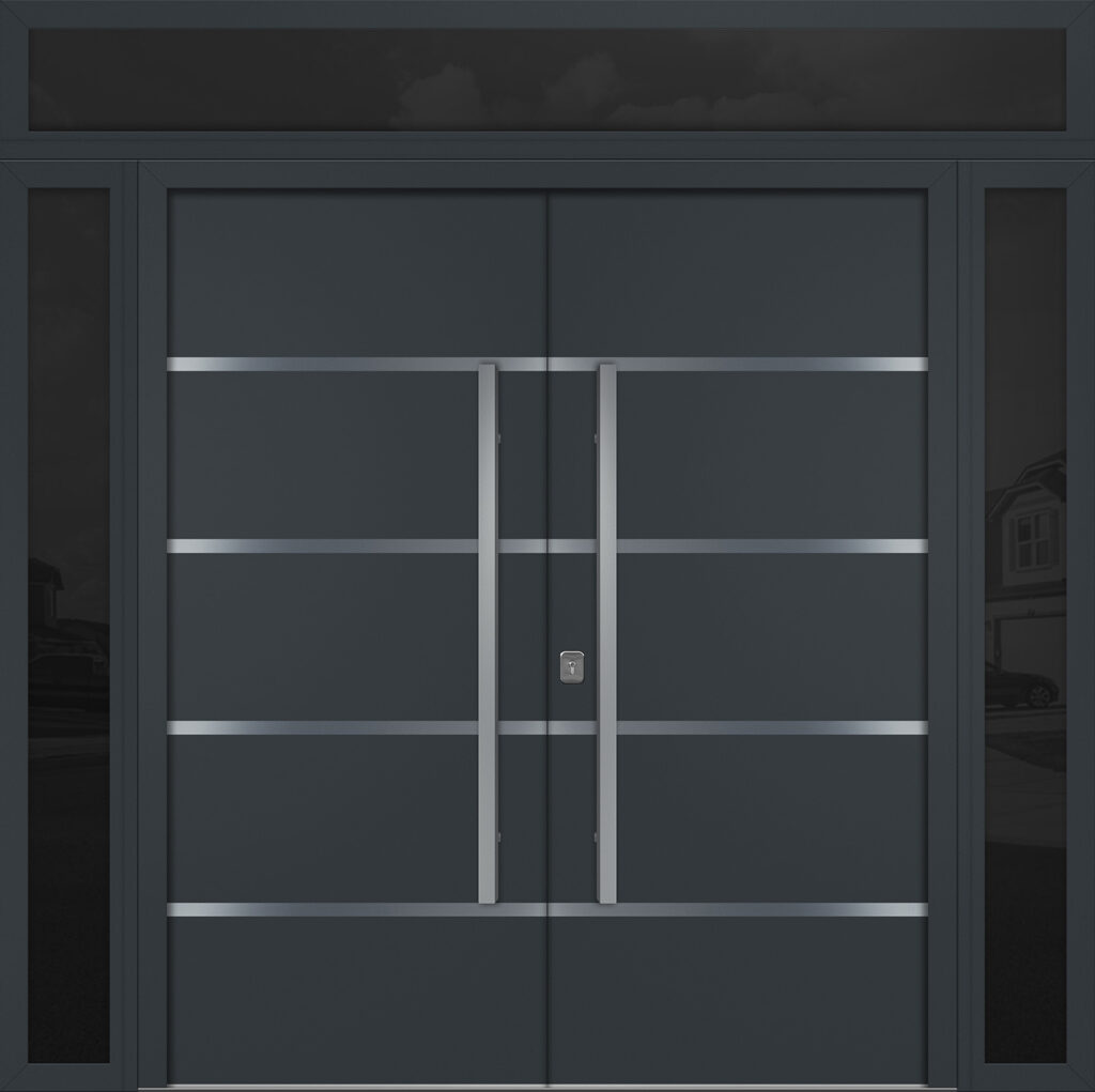 Nova Inox S3 Gray Modern Exterior Double Door w Double Sidelight & Transom Right-in