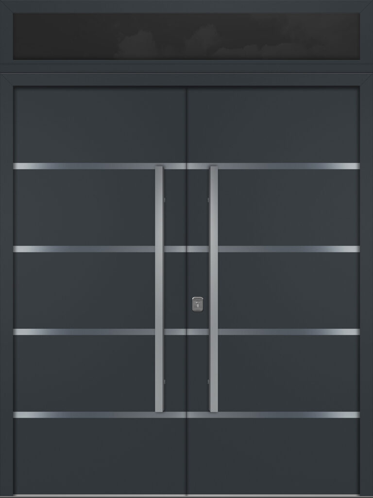 Nova Inox S3 Gray Modern Exterior Double Door w Transom Right-in