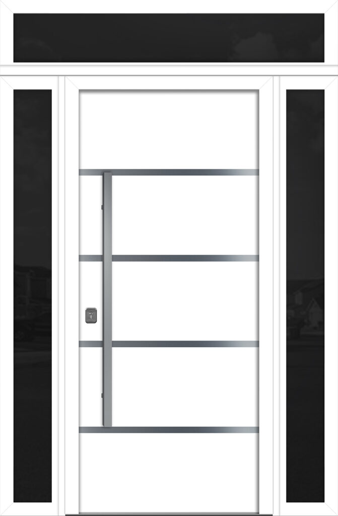Nova Inox S3 White Modern Exterior Door w Double Sidelight & Transom Right-in
