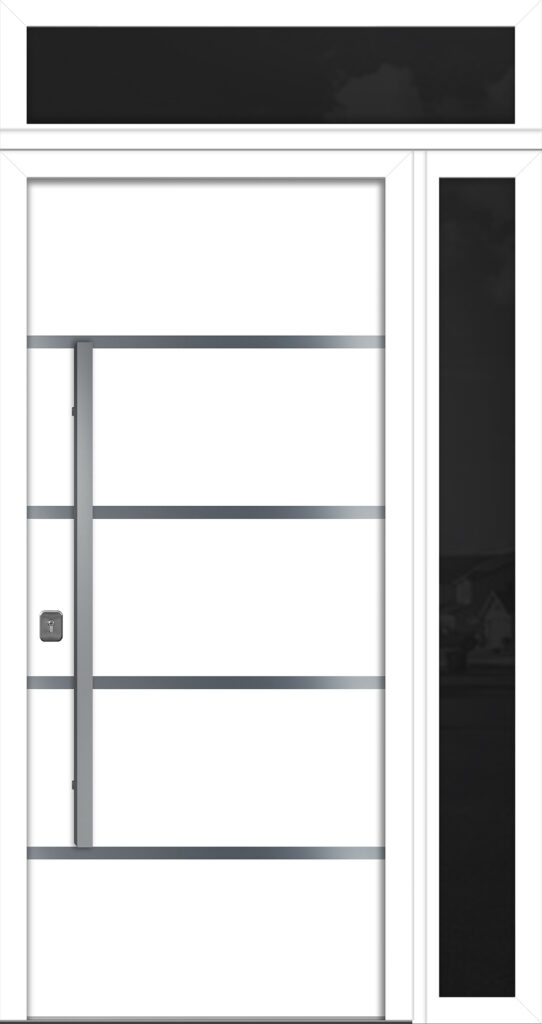 Nova Inox S3 White Modern Exterior Door w Right Sidelight & Transom Right-in