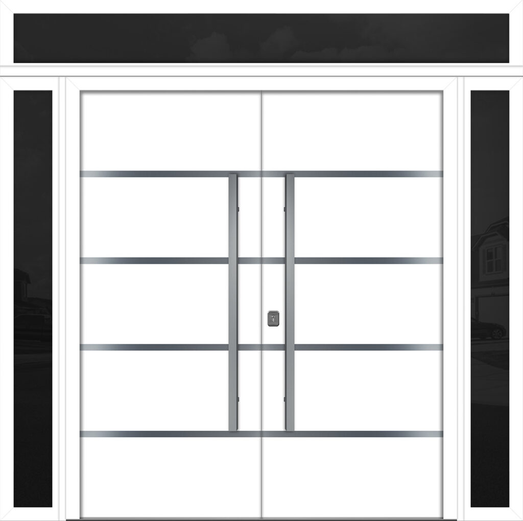 Nova Inox S3 White Modern Exterior Double Door w Double Sidelight & Transom Right-in