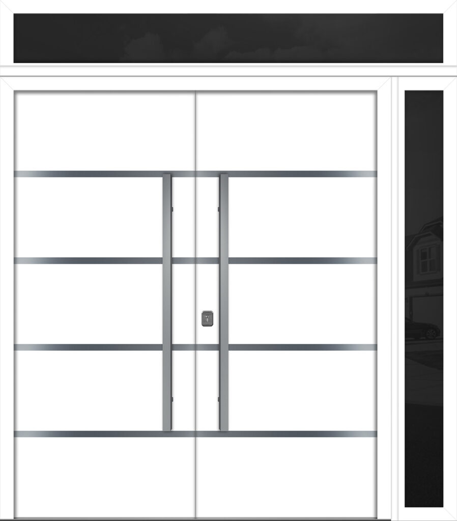 Nova Inox S3 White Modern Exterior Double Door w Right Sidelight & Transom Right-in