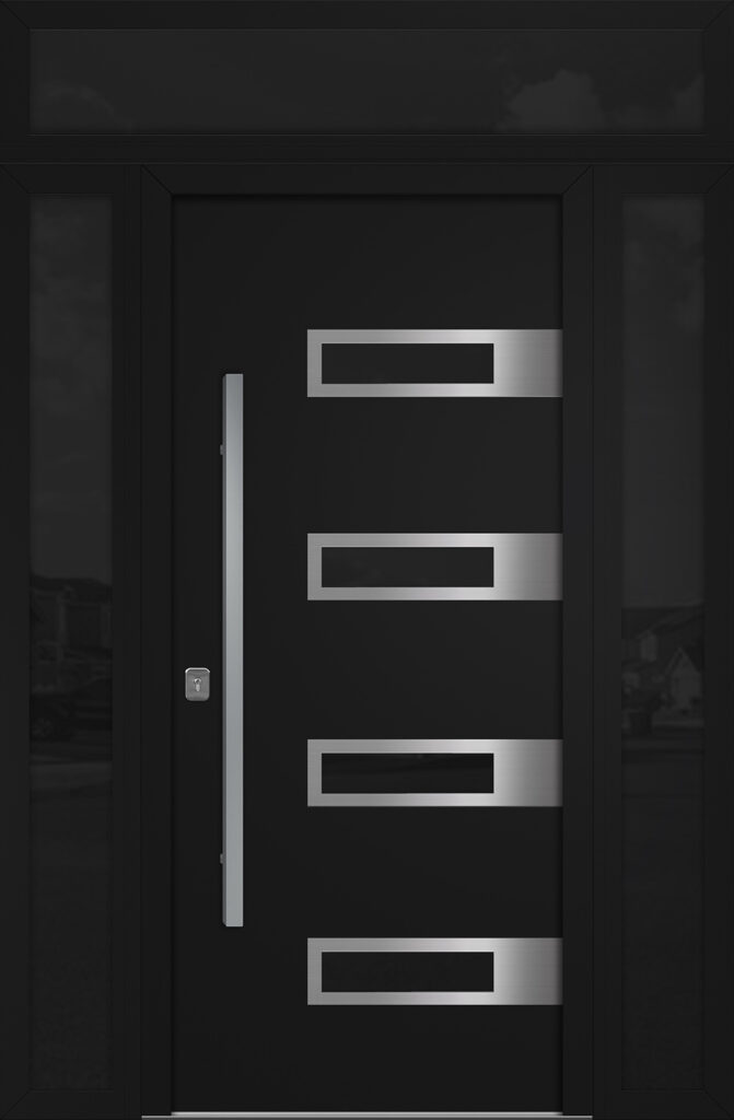 Nova Inox S4 Black Modern Exterior Door w Double Sidelight & Transom Right-in
