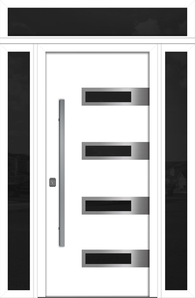 Nova Inox S4 White Modern Exterior Door w Double Sidelight & Transom Right-in