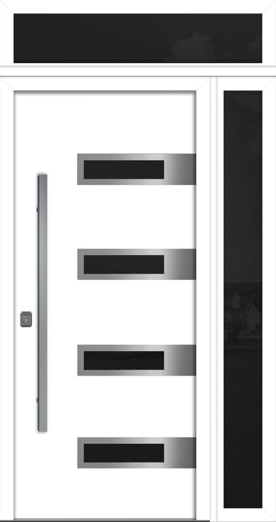 Nova Inox S4 White Modern Exterior Door w Right Sidelight & Transom Right-in