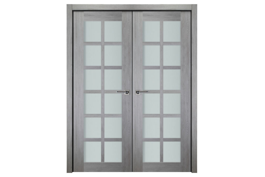 Italia 12-Lite French Interior Door Light Gray Double Door