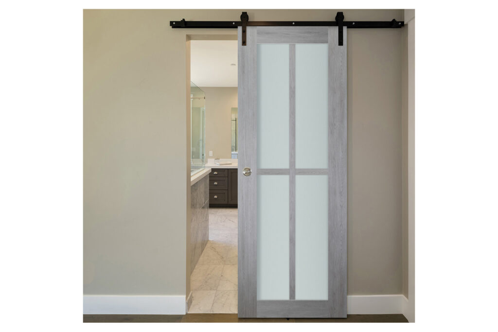 Italia 4-Lite Vertical French Interior Door Light Gray Single Door Barn Door