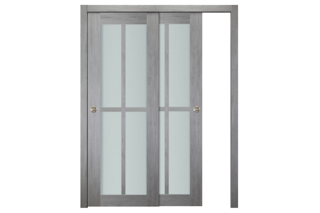 Italia 4-Lite Vertical French Interior Door Light Gray Single Door Bypass Door
