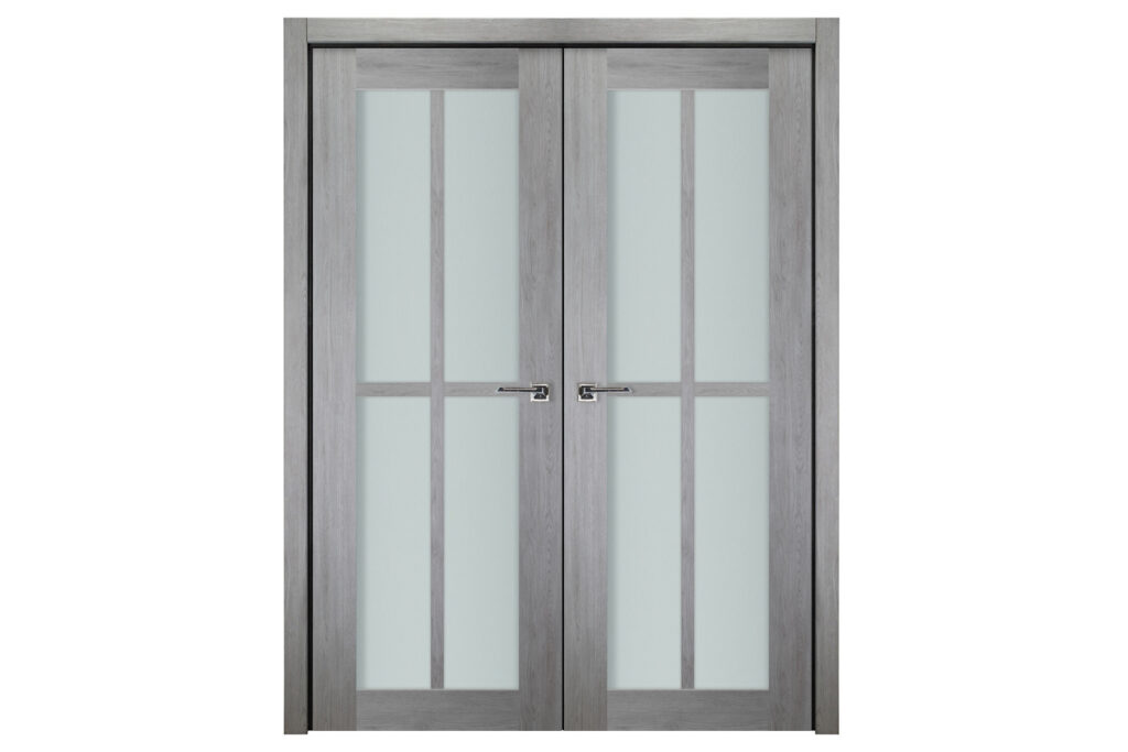 Italia 4-Lite Vertical French Interior Door Light Gray Single Door Double Door