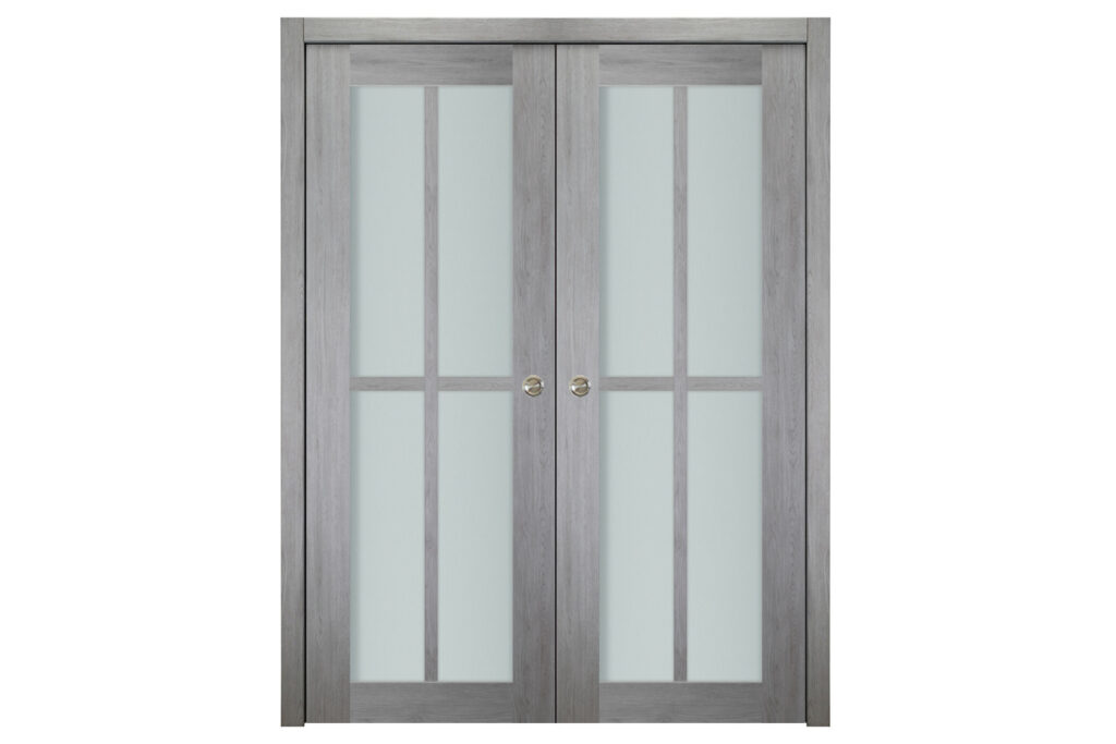 Italia 4-Lite Vertical French Interior Door Light Gray Single Door Double Pocket