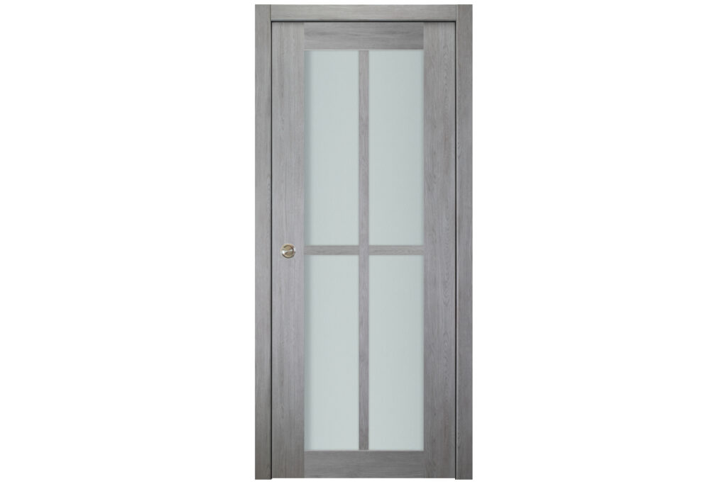 Italia 4-Lite Vertical French Interior Door Light Gray Single Door Single Pocket