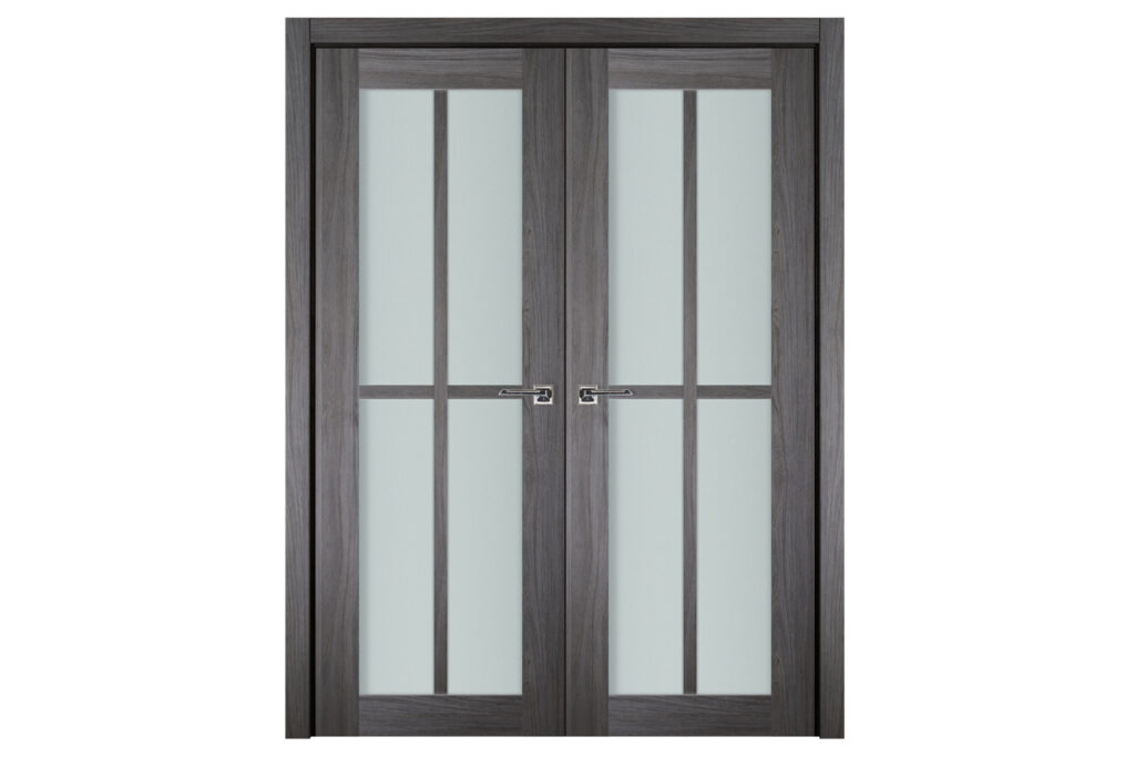 Italia 4-Lite Vertical French Interior Door Swiss Elm Double Door